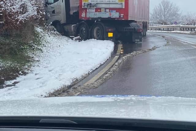 A lorry jack-knifed on the A702 in Midlothian on Saturday morning.