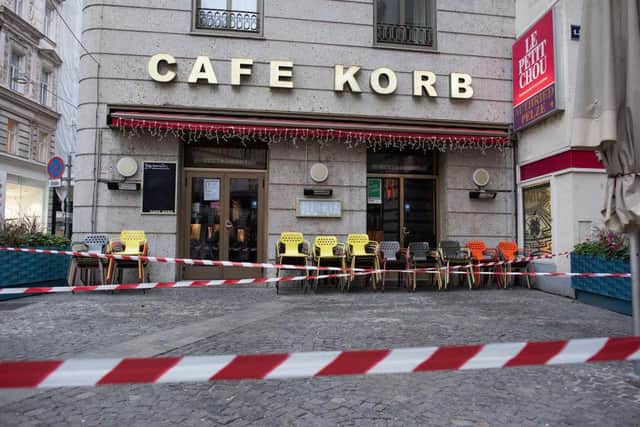 A deserted cafe in Vienna after a temporary lockdown was imposed in Austria. Photo by Thomas Kronsteiner/Getty Images