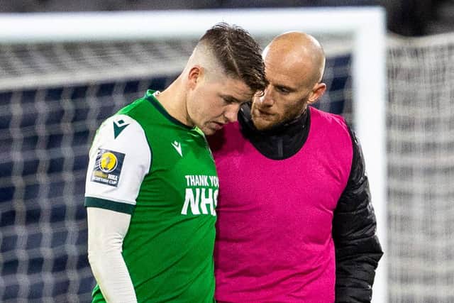 David Gray consoles Nisbet after the Scottish Cup semi-final loss to Hearts
