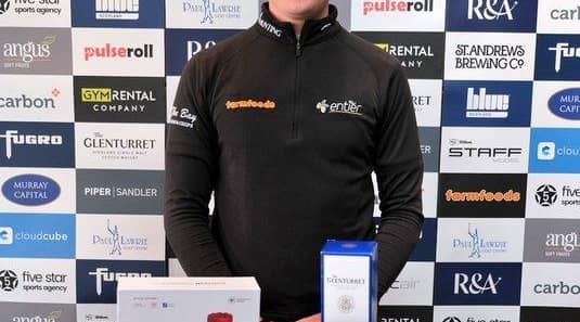 Sam Locke celebrates his win in the Dundonald Links Classic in Ayrshire. Picture: Tartan Pro Tour