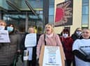 Mesh campaigners protesting outside the New Victoria Hospital in Glasgow last November. Photo by John Devlin.