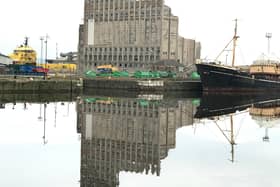 The historic Imperial Docks grain elevator which overlooks the Leith Waterfront is slowly being demolished.