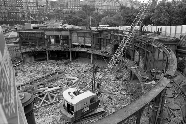 Demolishing the old Waverley Market in Edinburgh in June 1982. The Princes Mall shopping centre now stands on the Princes Street site.