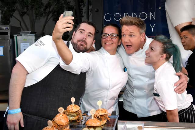 Gordon Ramsay shows his lighter side at the Gordon Ramsay Burger booth in Las Vegas in 2019 (Picture: Ethan Miller/Getty Images for Vegas Uncork'd by Bon Appetit)