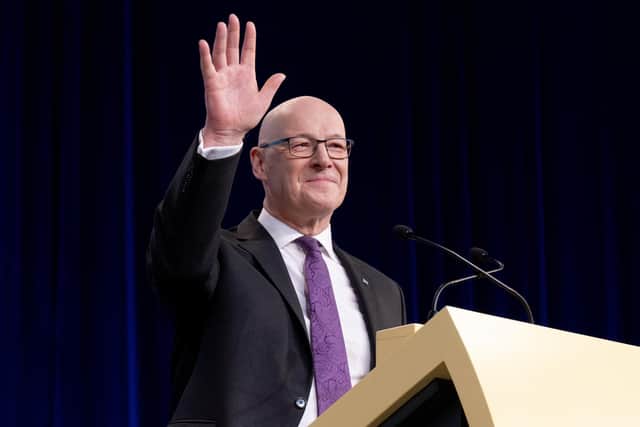 John Swinney delivers his keynote speech at the Scottish National Party annual conference