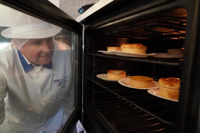 Pies in an oven at the 2022 World Scotch Pie Championship at Carnegie Conference Centre, Dunfermline.