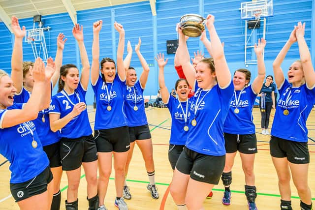 Edinburgh HC lift the Scottish Handball Cup after beating Dundee University in the final to complete the double. Picture Alan Peebles
