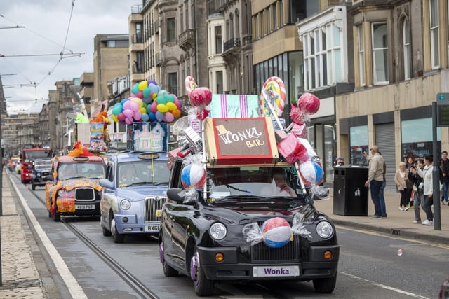 Edinburgh cabbie, Brian Allan, who has taken part in the Taxi Outing 34 times won first prize for 'best decorated taxi' for his Willy Wonka themed taxi.