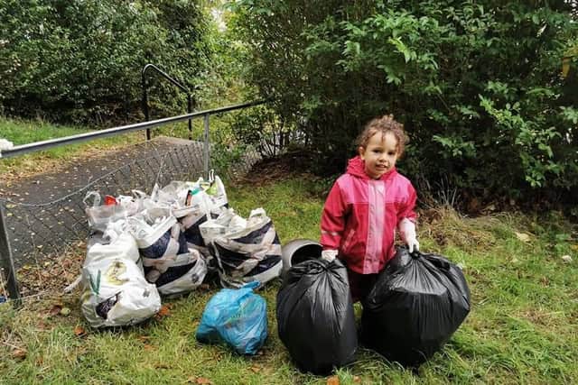 During: Lizzy and mum, Valentina Miteva, managed to fill than 10 bags full of rubbish.