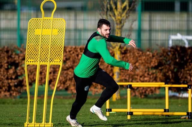 Drey Wright in training  ahead of Hibs' Betfred Cup match against Dundee this weekend. Photo by Ross Parker/SNS Group