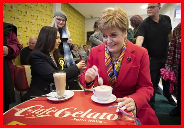 Nicola Sturgeon has a coffee in Cafe Gelato, Rutherglen, ahead of last year's general election. (Picture: Jane Barlow/PA Wire)