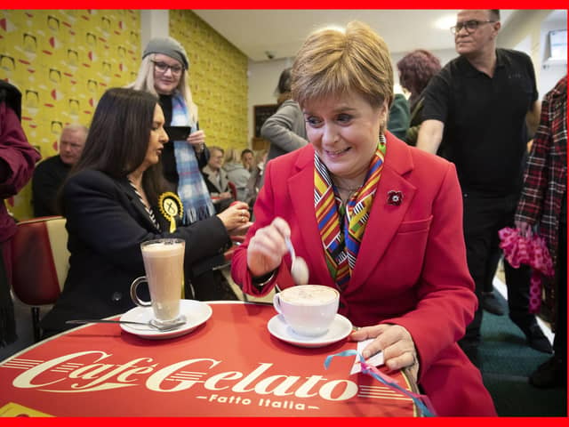 Nicola Sturgeon has a coffee in Cafe Gelato, Rutherglen, ahead of last year's general election. (Picture: Jane Barlow/PA Wire)