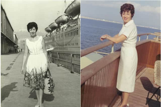 Carole's mother, Thelma Hardacre, on her travels in Naples (left) and in Palma Mallorca.