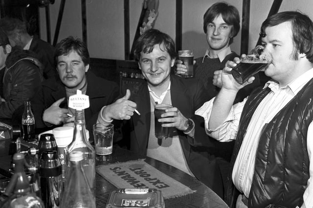Men from the night shift at the Ferranti factory enjoy an early morning pint of beer at The Cavern pub in Leith, November 1981, following the introduction of early morning opening.