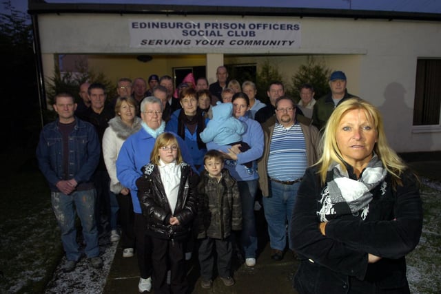 Local campaigners made a last ditch attempt in December 2008 to save the Prison Officers Social Club on Longstone Road, Edinburgh. Linda Aitken (social convenor) is pictured with blonde hair in the foreground. Their efforts were in vain however, with the building later demolished, with the land currently lying empty ahead of plans to build new homes on the site.