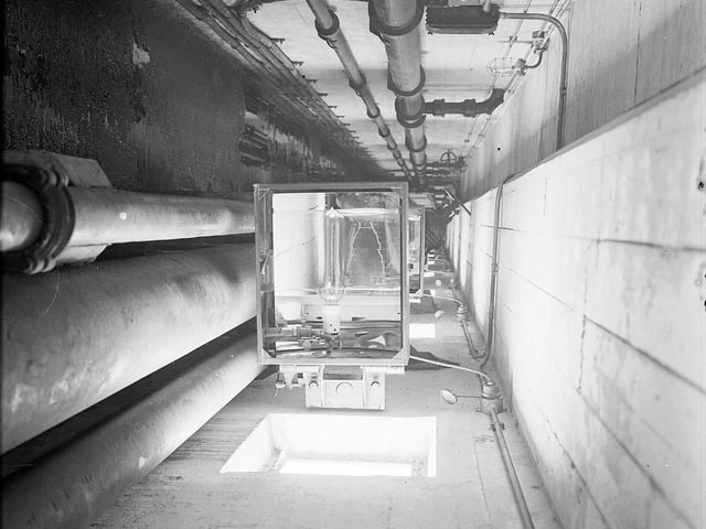 Some of the pipework that fed warm water to Portobello Outdoor Swimming Pool pictured in 1952.