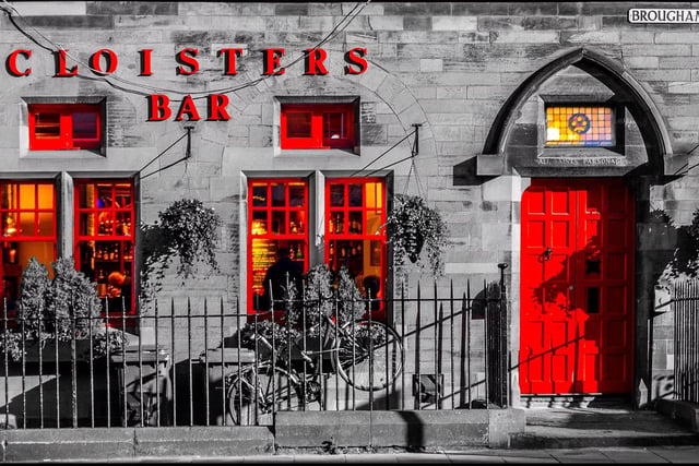 The Cloisters Bar, in Brougham Street is a cosy, old fashioned bar. One reviewer said: "This is a great place to experience the burgeoning Scottish brewing scene. They stock a wide and evolving range of beers from delicious hoppy session ales to dark and warming Christmas brews."