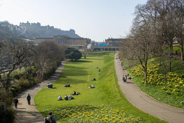 Some people were enjoying the sunshine in Princes Street Gardens, but there weren't crowds of them