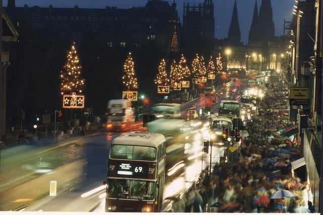 The Christmas lights in Princes Street,  Edinburgh, in 1997.
