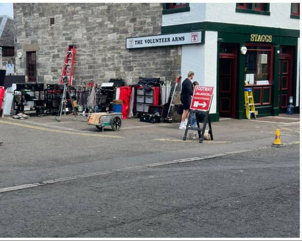 Filming for Netflix series Department Q waa taking place at The Volunteer Arms (aka Staggs bar), in Musselburgh on Tuesday. Photo: Shaker T