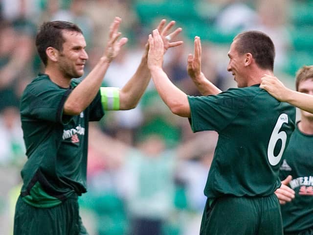 Stephen Glass and Scott Brown playing together at Easter Road. Picture: SNS
