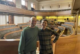 Jack Nissan, artistic director of the Tinderbox Collective, and Matthew Wright, co-creator of the Pianodrome, at the old Royal High School, which will be used for this year's Fringe.