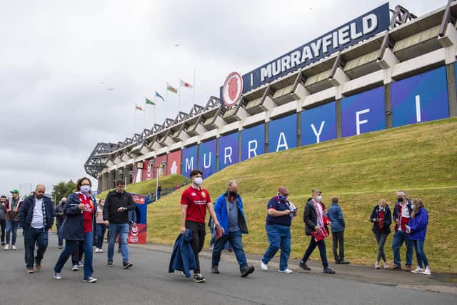 Fans arrive at Murrayfield for the first time since March 2020. (Photo by Ross Parker / SNS Group)
