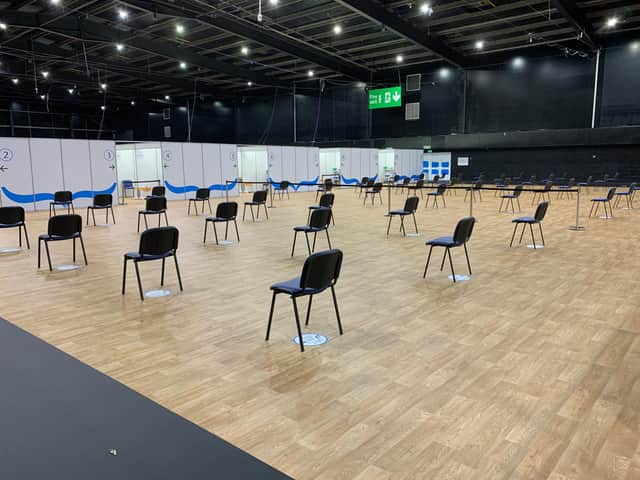 The Lowland Hall at the Royal Highland Centre has turned into Edinburgh’s biggest vaccination centre.