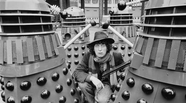 Dr Who, played by the great Tom Baker, with some not-so-scary Daleks (Picture: Evening Standard/Hulton Archive/Getty Images)