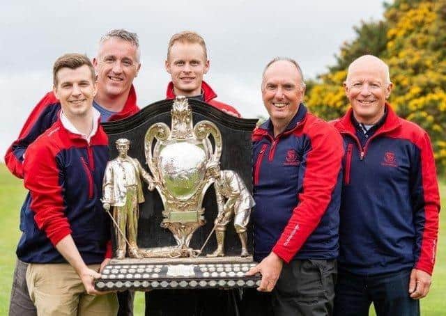 Mortonhall's triumphant team celebrate making it back-to-back Dispatch Trophy wins at the Braids in 2019. Picture: Ian Georgeson