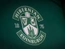 A general view of the Hibs badge before a game at Easter Road