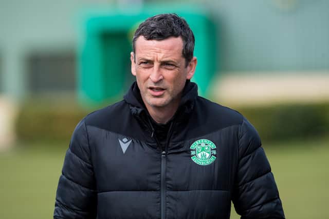 Hibs manager Jack Ross will wait to finalise his line-up for Livingston game due to a couple of injury doubts. Photo by Ross Parker / SNS Group