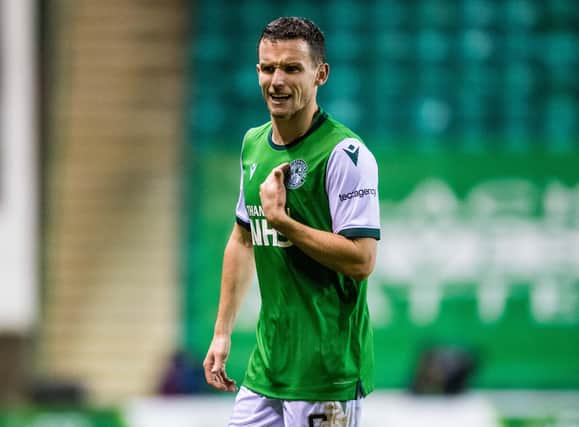 Hibs' Paul McGinn contributed two goals against St Johnstone but was frustrated not to win the game. Photo by Ross Parker/SNS Group