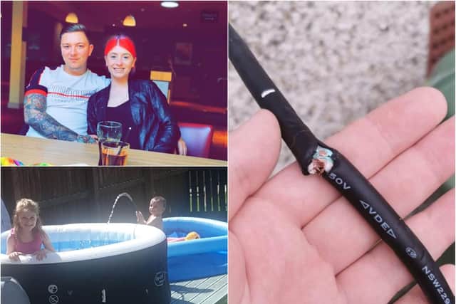 The Prestonpans couple were left fuming after discovering thieves had tried to cut the cable last week. Pictures: Supplied.
