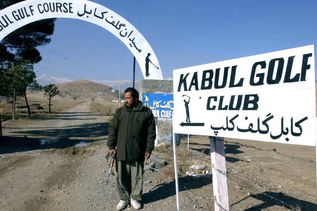 An armed Afghan security guard stands beside the entrance to the Kabul Golf Club. Kabul Golf Club. The club describes itself as the "best and only" course in Afghanistan and promises "golf with an attitude". The nine-hole course, which first opened in 1967, became a battlefield in the 1990s when rival Mujahideen factions fought amongst themselves over overthrowing a Soviet-backed regime.