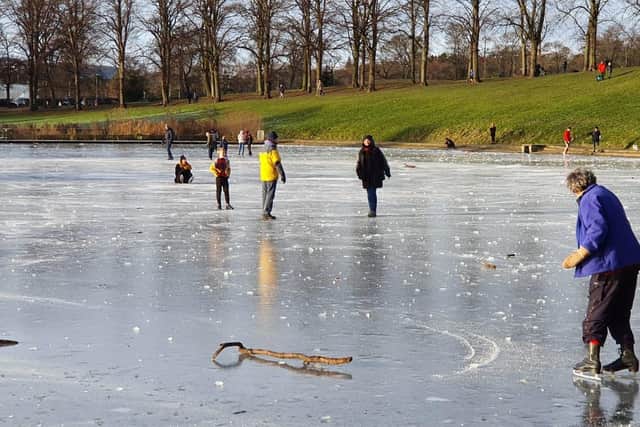 Jenny who is nearly 78 joins the other skaters on the pond.
