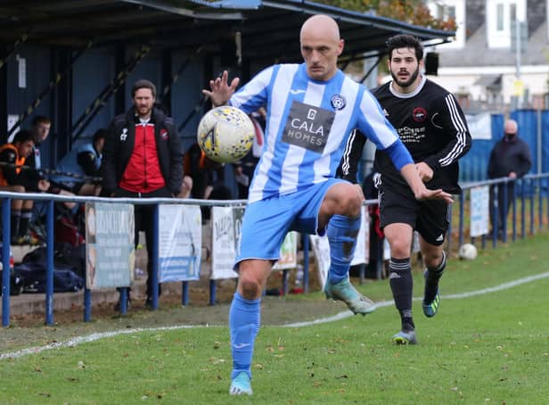 Convicted domestic abuser Paul Tansey, pictured playing for Penicuik Athletic before the club released him in May following his conviction for attacking his former partner.