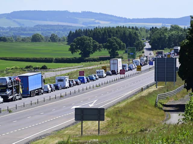 Traffic queuing on the A9 at Luncarty, north of Perth, a week ago. Picture: John Devlin