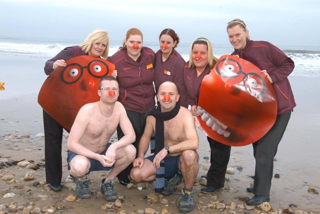 Staff from the Fulwell branch of Sainsbury's who braved the North Sea for Comic Relief in 2009.
