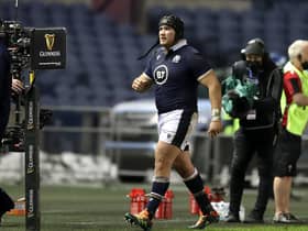 Scotland's Zander Fagerson leaves the field after being shown a red card against Wales. Picture: Jane Barlow/PA Wire