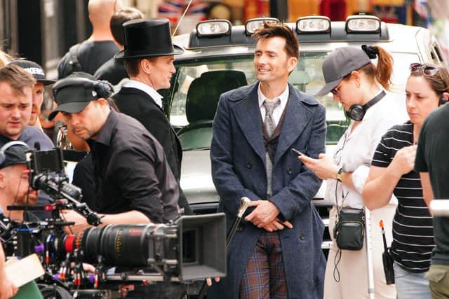 David Tennant (centre) and Neil Patrick Harris (centre-left) during filming of Doctor Who in Bristol. Picture date: Wednesday June 15, 2022.