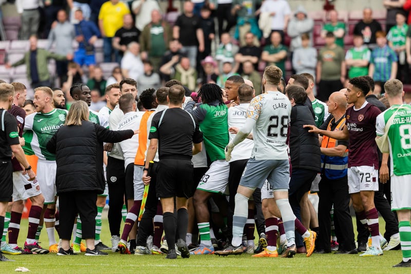 The centre circle melee at full-time