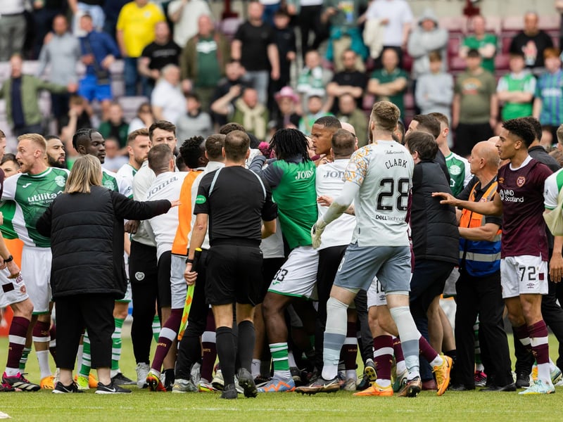 The centre circle melee at full-time
