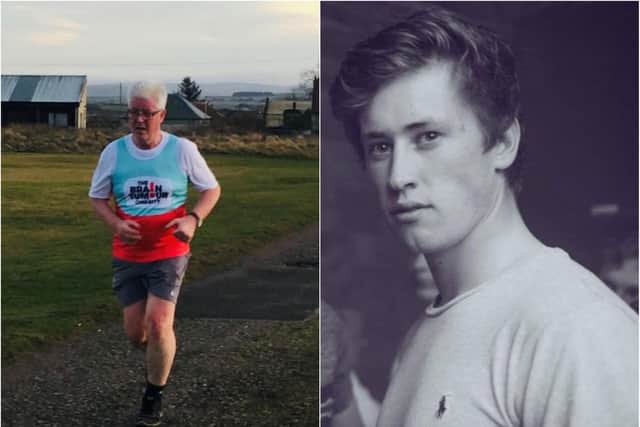 Dad Iain McLean is running the equivalent distance between John O'Groats and Land's End to raise money for vital brain tumour research in memory of his son, Duncan McLean (right).