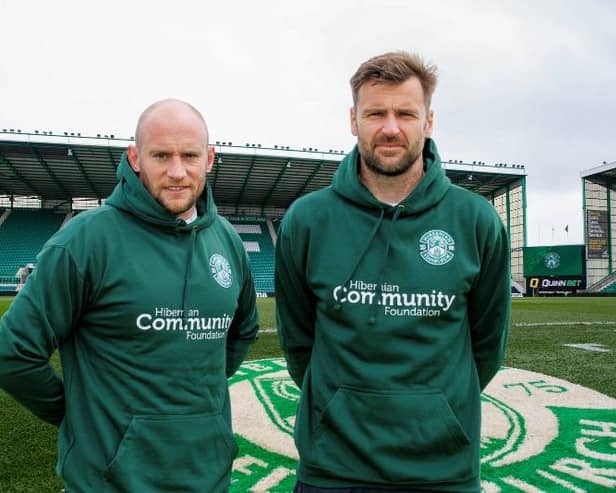 Goalkeeper David Marshall and interim boss David Gray are among those taking part in the Edinburgh Kiltwalk for the Hibernian Community Foundation. Picture: SNS Group