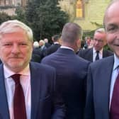 Scotland's External Affairs Secretary Angus Robertson meets Irish Taoiseach Micheál Martin at the  British-Irish Association at Oxford University, with UK Cabinet minister Michael Gove in the background (Picture courtesy of Angus Robertson)