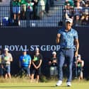 Collin Morikawa celebrates after his putt on the 18th hole to win the 149th Open at Royal St George’s in Kent. Picture: Chris Trotman/Getty Images.