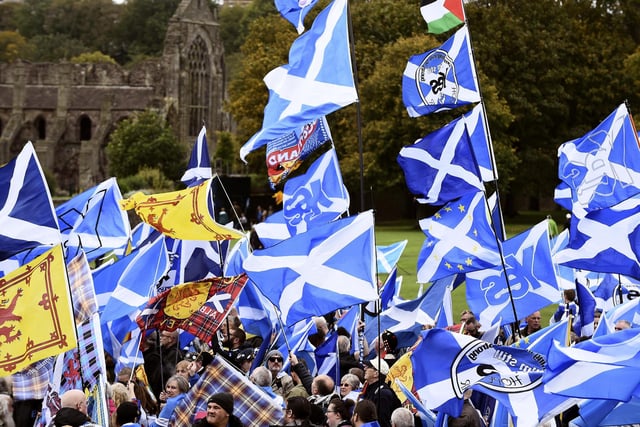 Thousands of people attended the pro-Scottish independence march, starting at Holyrood and ending at The Meadows. Year: 2019.