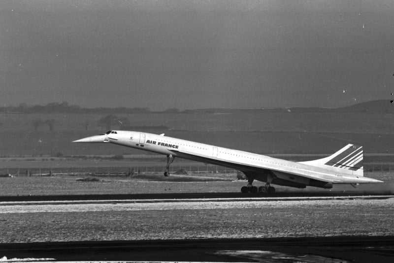 An Air France Concorde aeroplane at Edinburgh airport in March 1980.