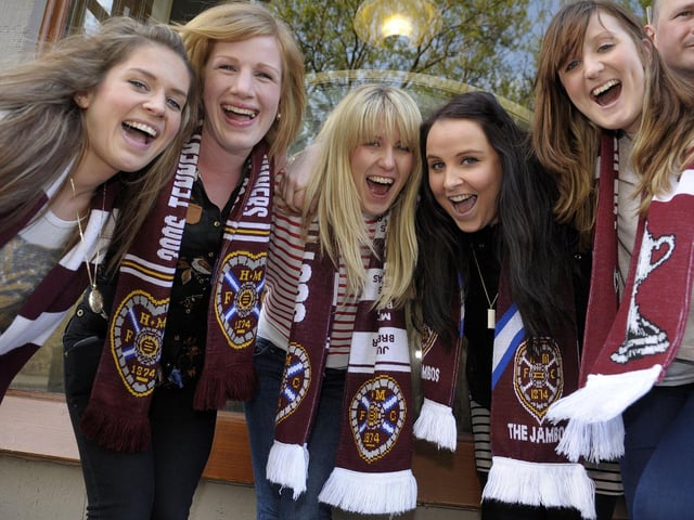 Hearts fans in Gorgie celebrate Hearts win over city rivals Hibs in the Scottish Cup Final in 2012.